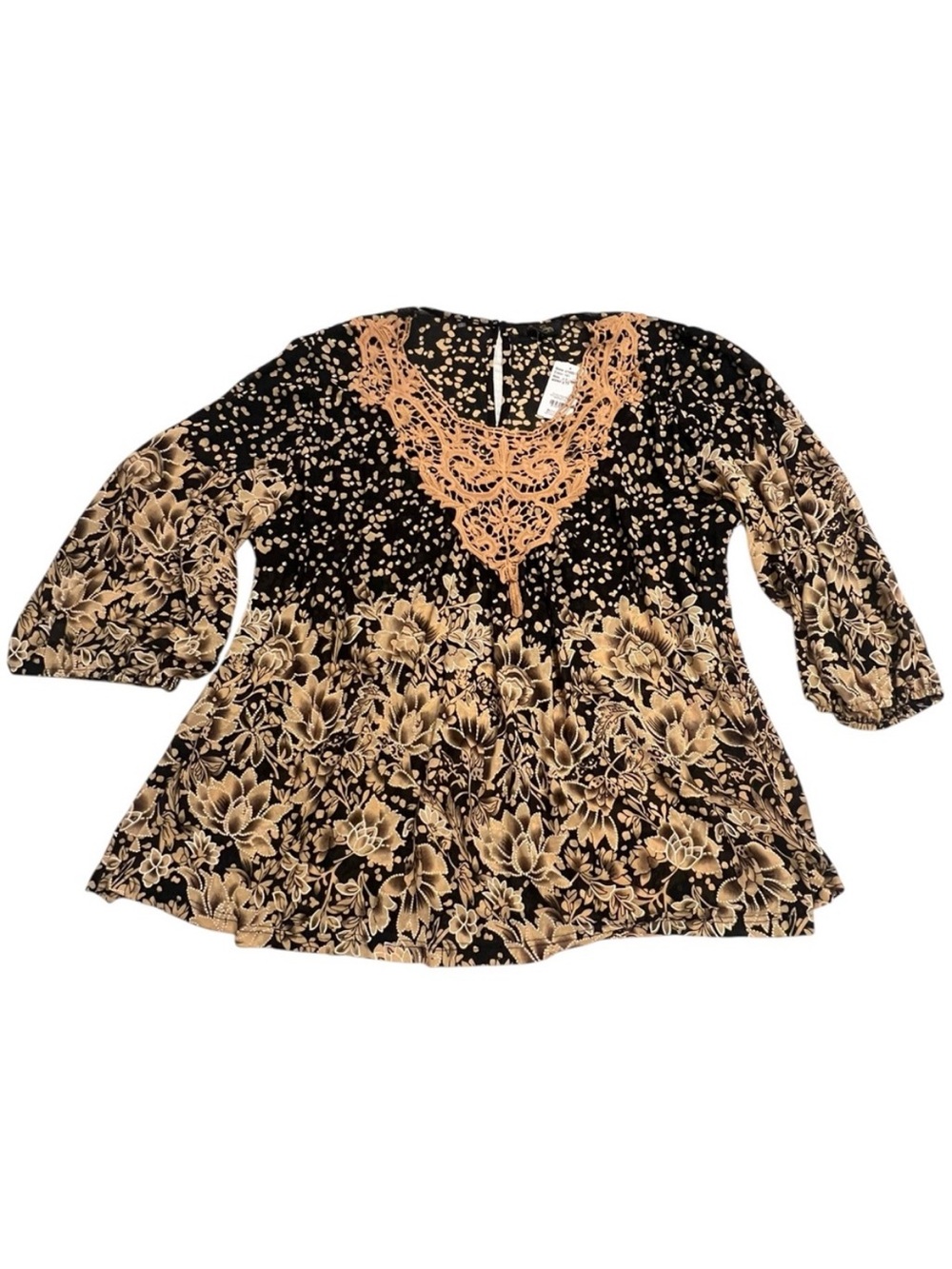 Suzanne Betro Tunic Top 4X Black Beige Floral